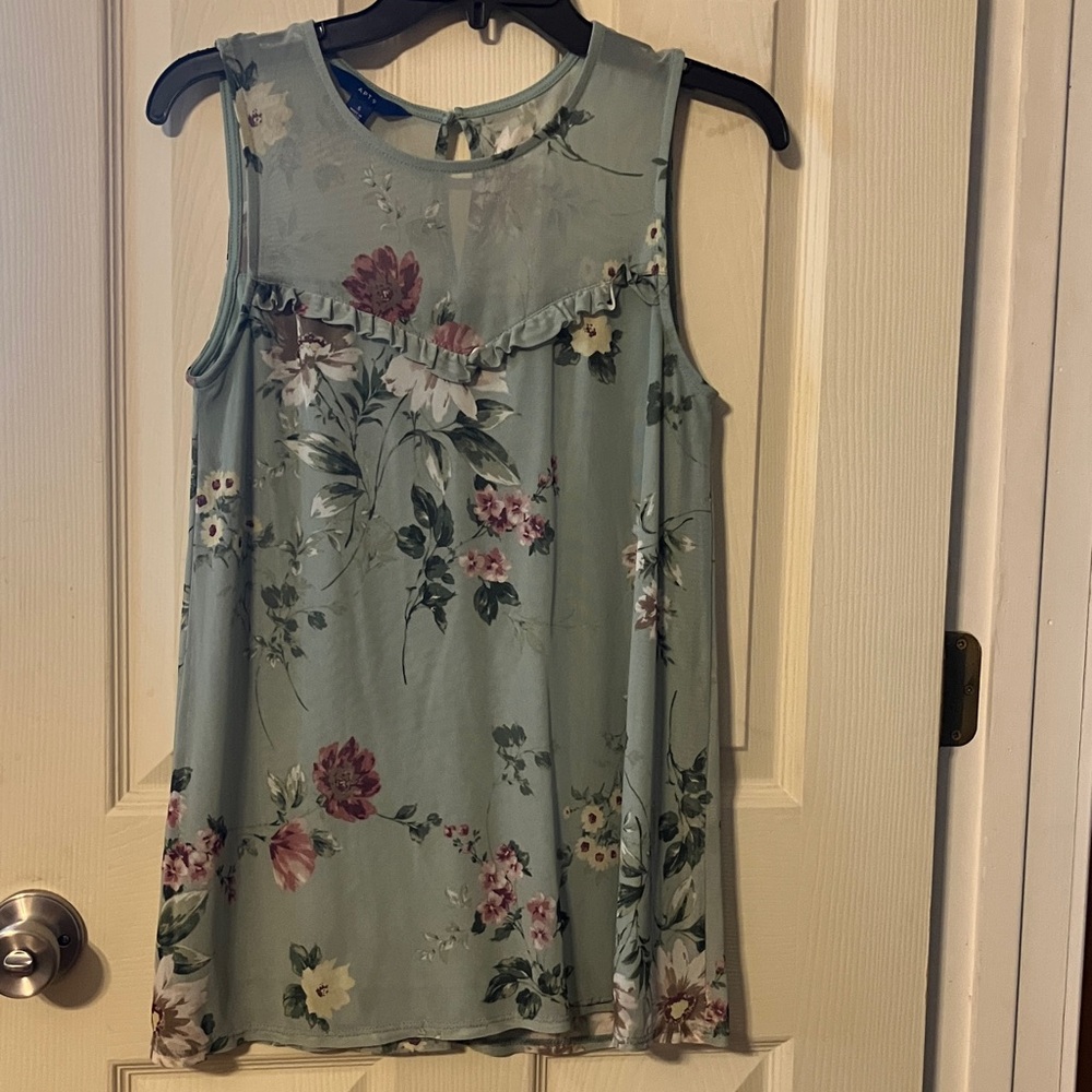 Floral Print Sleeveless Blouse - Mint Green